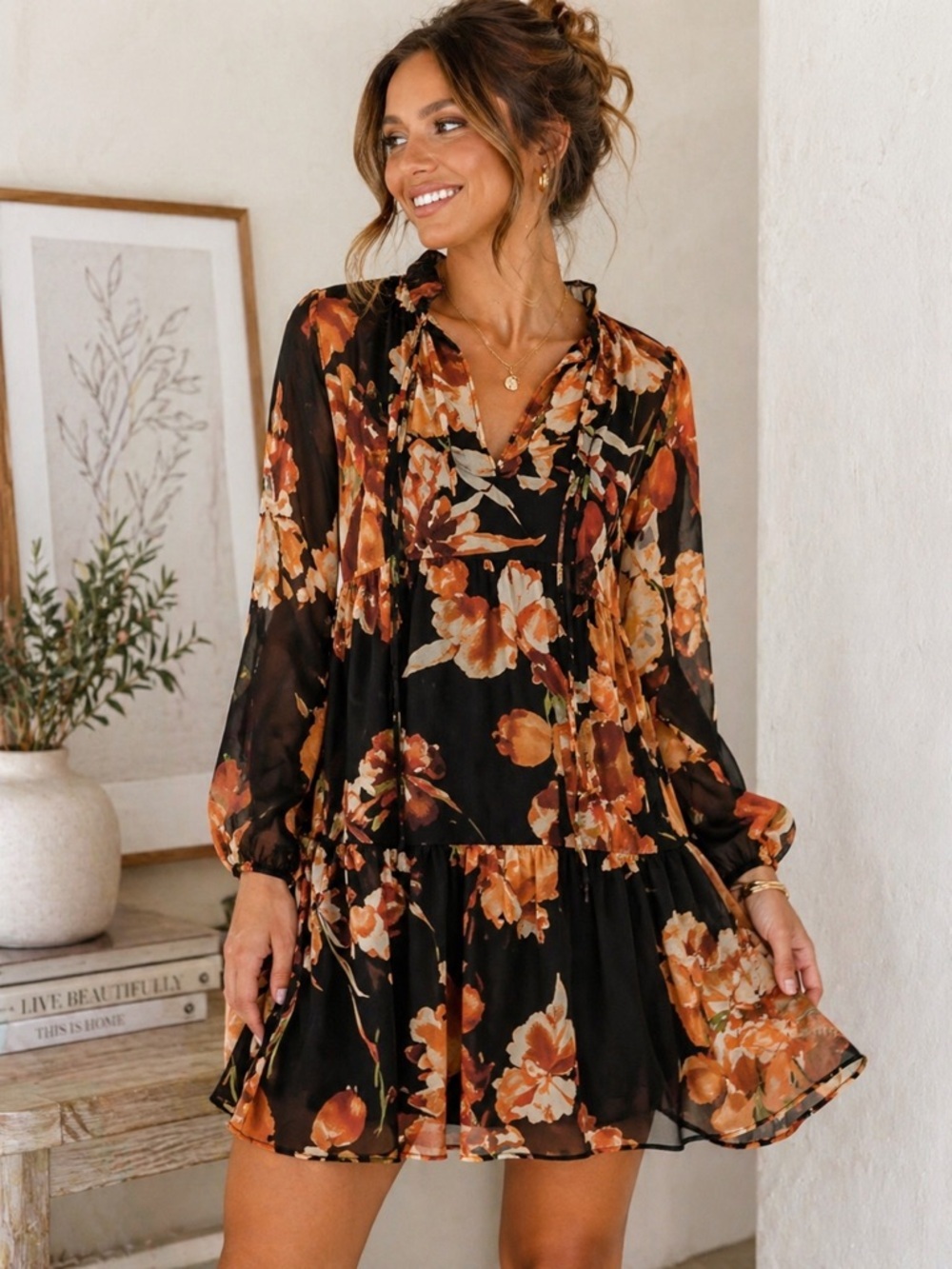 Julia Jordan • NWT $199 Floral Long Sleeve Drop Waist Minidress PTP 18”-19